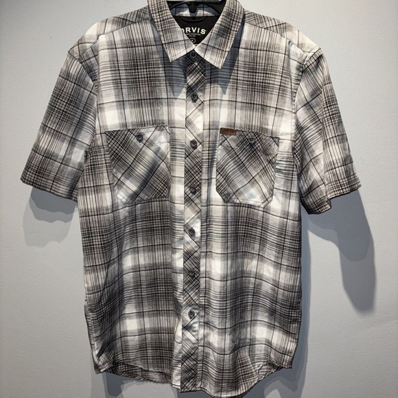 Orvis Men's SzS Short Sleeve Tech Shirt Button Down Gray Plaid Hiking UPF‎ - Picture 1 of 11